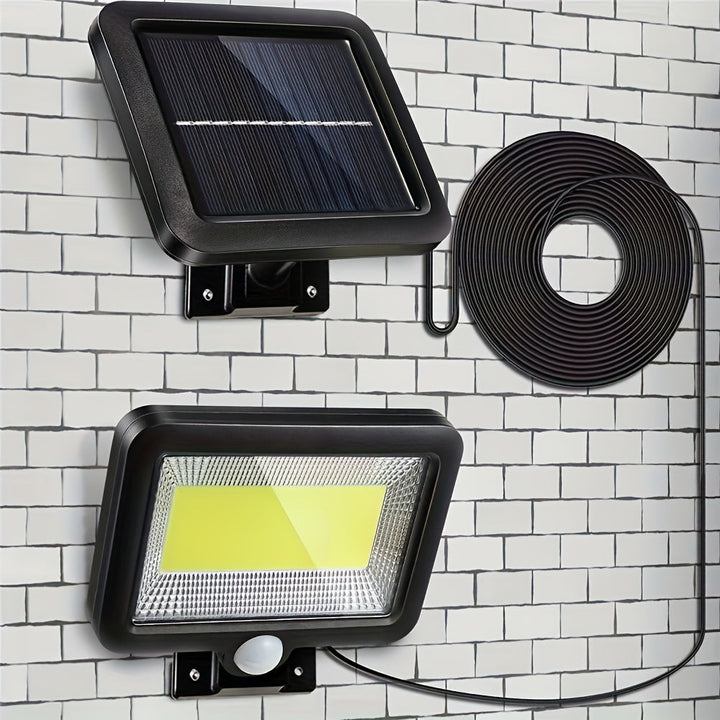 1pc Lámpara de Pared Solar Exterior COB Negra con Función de Detección Corporal, Material Plástico IP44, 3 Modos, Se Enciende Automáticamente en la Oscuridad, Ideal para Patio, Pared Externa, Garaje, Pasillo, etc., Sin Control Remoto