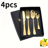 Juego de cubiertos de acero inoxidable de 4/24 piezas con caja de madera, de alta calidad, pulido al espejo, apto para lavavajillas, adecuado para restaurantes, cocinas y camping.