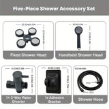 1 ducha de lujo, línea de cintura, cabezal de lluvia de alta presión y juego 2 en 1 portátil. Manguera extra larga, divisor de 3 vías y soporte adhesivo para ducha, accesorios de baño completo, set de ducha