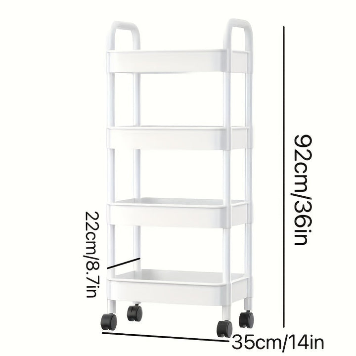 Carrito de almacenamiento rodante de 3 niveles - Organizador de plástico duradero con ruedas, fácil de mover para cocina, baño, dormitorio - Blanco, soporte para libros y artículos pequeños, unidad de estantería versátil | Carrito de almacenamiento moder