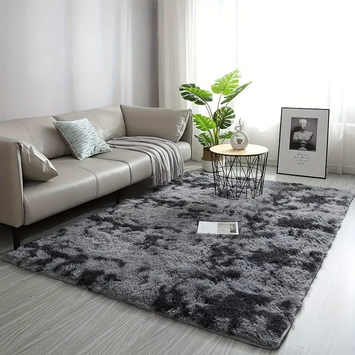 1pc Alfombra de Pelo Largo CozyHome Gris Oscuro Teñido de Unión, Alfombra de Poliéster Suave y Peluda para Dormitorio, Sala de Estar, Decoración Navideña Festiva, Rectangular, Solo Limpieza en Seco