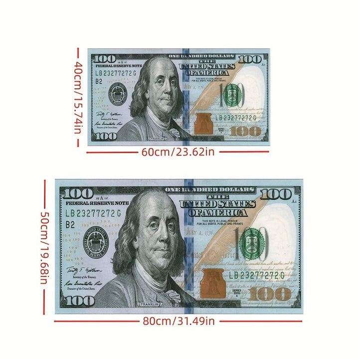 Alfombra de Diseño Creativo de Billete de $100 Antideslizante - Perfecta para Dormitorio, Cocina, Lavandería y Decoración de Pasillo | Alfombra de Poliéster Lavable a Máquina con Base Antideslizante | Ideal para Halloween, Navidad, Pascua, Acción de Grac