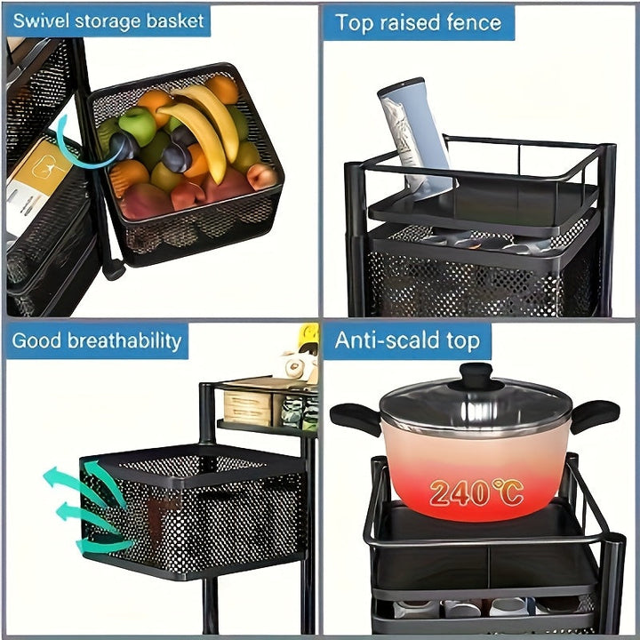 Estante giratorio de cocina de 5 niveles, sin necesidad de ensamblaje, torre de almacenamiento metálica para frutas, verduras, alimentos, papas artificiales de jade y cebollas (5 capas, negro)