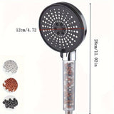 1 pieza de cabeza de ducha ahorradora de agua de acero inoxidable con filtro de cuentas, 6 modos ajustables de pulverización de alta presión, forma redonda, accesorios de baño, cabeza de ducha para baño.