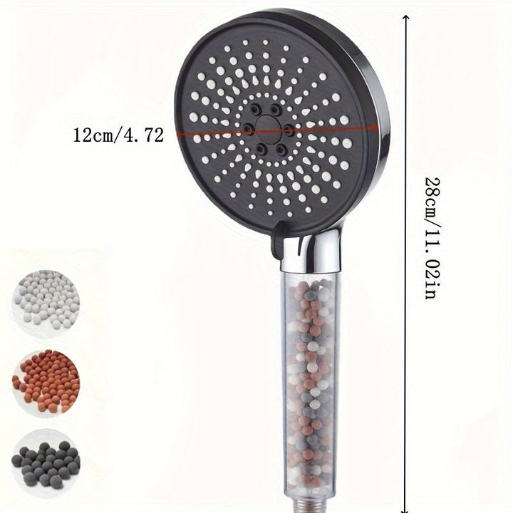 1 pieza de cabeza de ducha ahorradora de agua de acero inoxidable con filtro de cuentas, 6 modos ajustables de pulverización de alta presión, forma redonda, accesorios de baño, cabeza de ducha para baño.