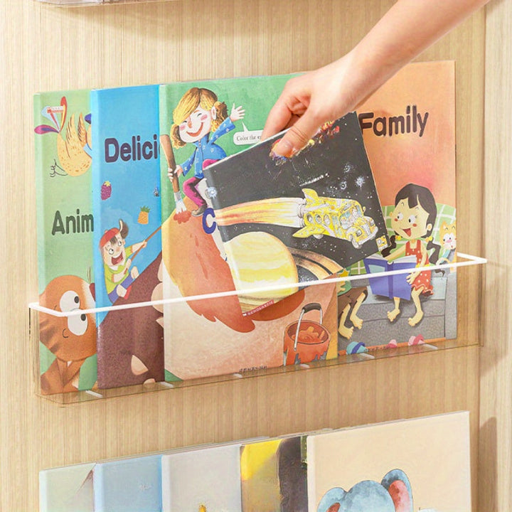 [Minimalista] Estanterías de libros de acrílico transparente para pared - Sin taladro, instalación sin daños para almacenamiento en casa y oficina, diseño delgado para instalación fácil detrás de la puerta o en estanterías, estantería de libros linda