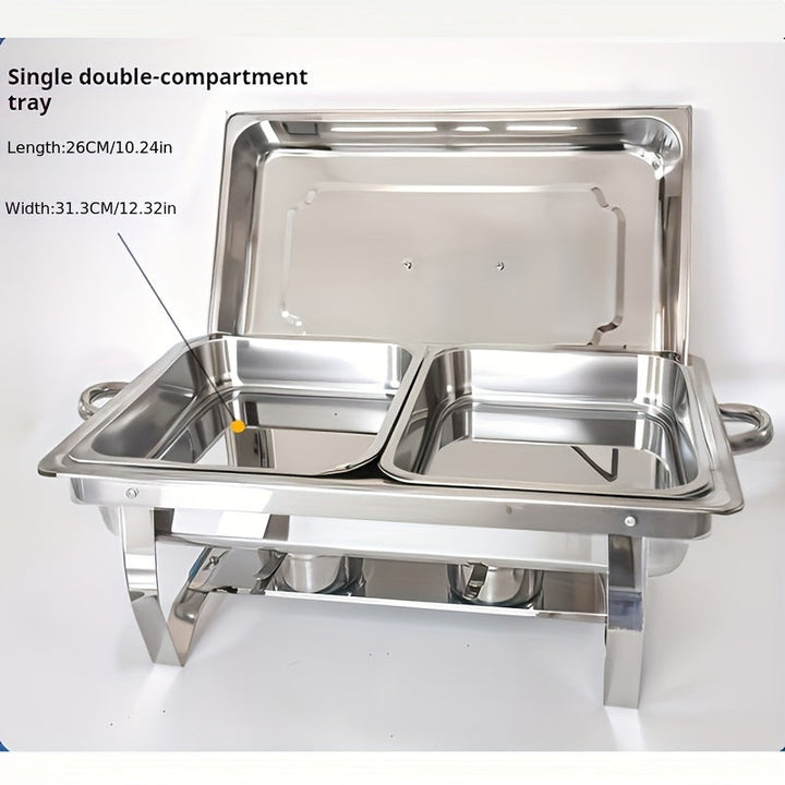 Juego de platos de acero inoxidable aislados con estufa de cena, contenedor de calefacción comercial para hotel, restaurante y banquetes, termo rectangular plateado adecuado para catering, banquetes y fiestas, utensilios para servir.