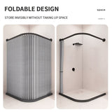Cortina de baño plegable para esquinas curvas, separación de zona seca y húmeda, con ganchos enrollables negros, doble imán para fijación y material de lino imitación en los bordes. Ideal para baños en casa o vestidores. Cortinas para baños