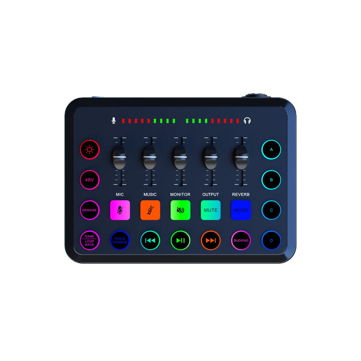 Tarjeta de Sonido en Vivo con Reducción de Ruido de Un Solo Clic, Bloqueo Inteligente de Bajos y Iluminación RGB Vibrante - Recargable por USB, Compatible con Teléfonos/Computadoras