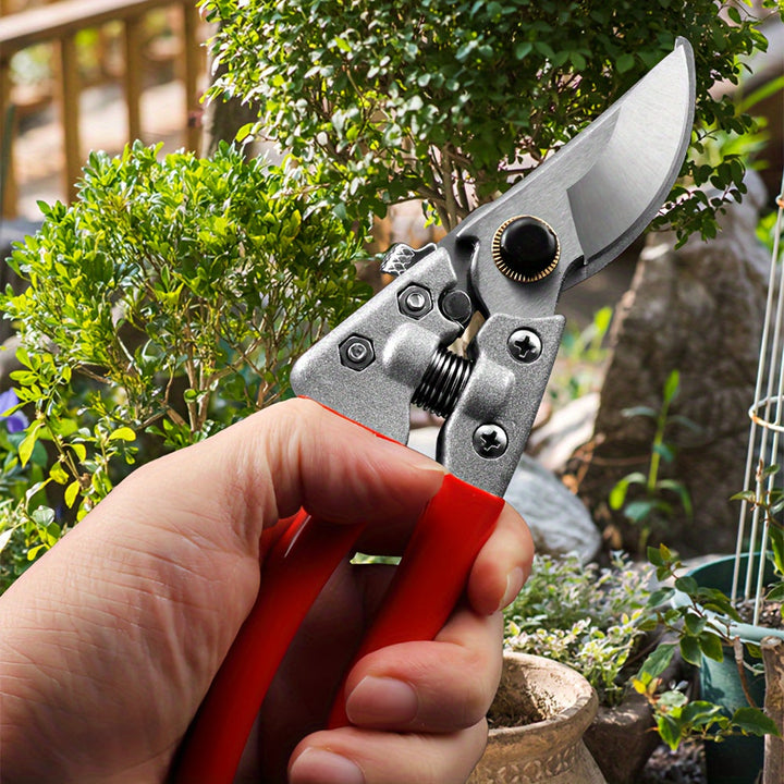 Tenazas de Poda Profesionales para Jardín - Cuchillas Afiladas de Acero al Carbono, Mangos Rojos Ergonómicos y Mecanismo con Resorte para un Recorte Suave - Tijeras Manuales de Alta Resistencia para Árboles Frutales, Arbustos, Setos, Rosas, Herramienta M