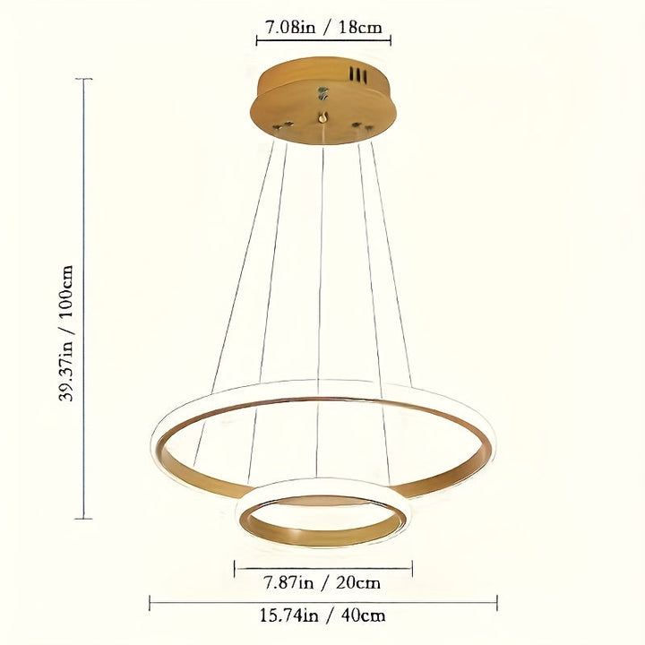 1 pieza, moderno candelabro dorado, candelabro LED irregular y aerodinámico, candelabro de altura ajustable, adecuado para isla de cocina, comedor, dormitorio, sala de estar, pasillo, porche, candelabro LED de 2 anillos, ajustable en tres temperaturas de