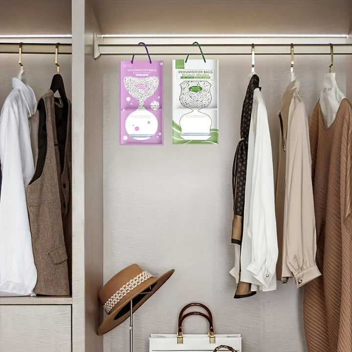 2 Bolsas Deshumidificador Colgantes - Absorbente de Humedad Resistente, Anti-Moho y Antihongos - Sin Necesidad de Electricidad, para Armario, Baño, Cocina, Sótano, Lavandería o Caravana - Control Duradero de la Humedad, Diseño de Flujo Continuo, Alta Cap