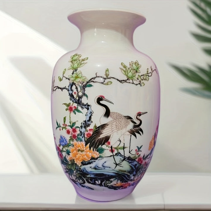 Jingdezhen Old Porcelain Factory, Jarrón de flores de cerezo con gotas de agua claras y transparencia, con glaseado rosa, con aves que llevan bendiciones, adecuado para el armario de entrada.