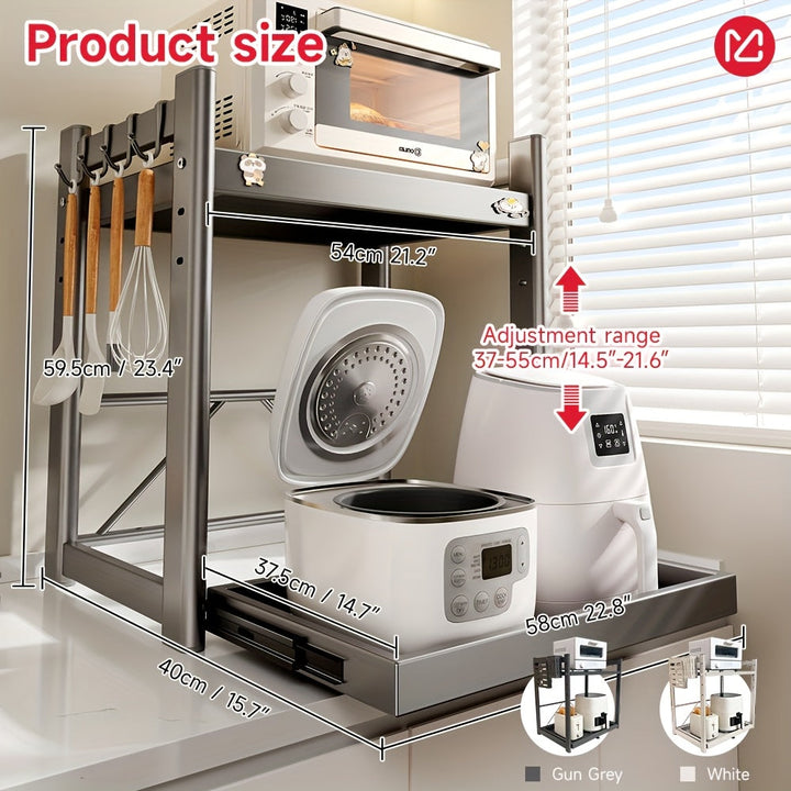 Estante de almacenamiento para microondas y cocinero de arroz de metal de alta resistencia - Organizador de encimera ajustable con múltiples estantes, estante de gabinete de cocina que ahorra espacio para hornos, licuadoras, cafeteras, estante de almacen