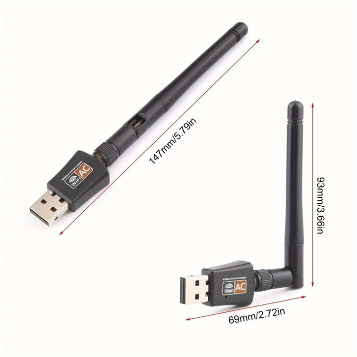 Adaptador de red USB-C 600MB de doble banda 2,4G y 5,8G inalámbrico, adaptador de red USB portátil para PC de escritorio y portátil, frecuencia de 2,4 GHz, frecuencia de 5,8 GHz, no requiere batería, accesorio de red | Diseño USB elegante | Control de ap