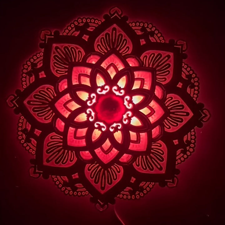 1 pieza de Luz Nocturna Mandala Intrincada - LED Iluminado, Diseño de Loto de Madera Multicapa - Ambiente Sereno para Yoga, Salas de Estar y Dormitorios.