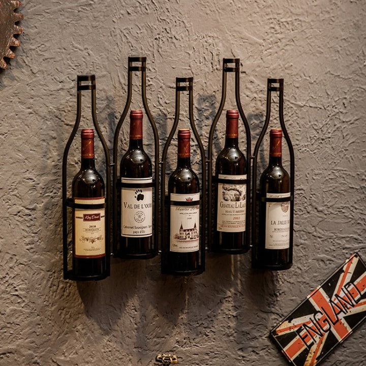 Estante para vinos de metal industrial vintage - Estante de exhibición duradero montado en la pared para decoración de bar en casa, sala de estar o comedor con diseño clásico, decoración de vinos