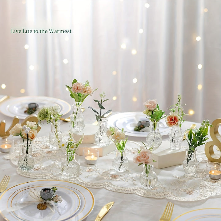 20 piezas de jarrones de flores de vidrio vintage para centros de mesa - Jarrón de flores transparente de miniatura, conjunto de diseños variados (flores, frutas, verduras), ideal para decoración del hogar, jarrones de decoración del hogar