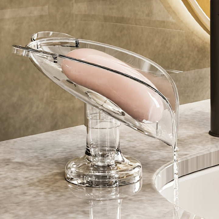 Plato de jabón ovalado de plástico transparente elegante, diseño de oso de dibujos animados, con ventosa y orificio de drenaje, para baño, cocina y ducha - Portasabón sin adhesivo, sin taladrar.