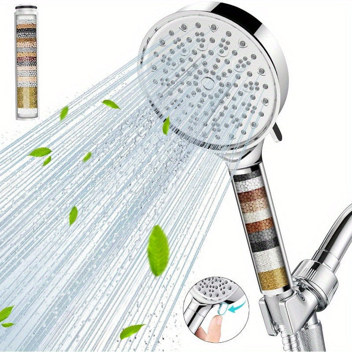Cabezal de ducha portátil con filtro y 6 modos de aspersión - Alta presión, perlitas suavizadoras del agua para agua dura, eliminación del cloro - Reduce la sequedad y picazón de la piel, acabado cromado, inserto de pared/montaje, material ABS, cabezal d