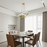 1 pieza, moderno candelabro dorado, candelabro LED irregular y aerodinámico, candelabro de altura ajustable, adecuado para isla de cocina, comedor, dormitorio, sala de estar, pasillo, porche, candelabro LED de 2 anillos, ajustable en tres temperaturas de