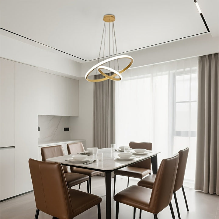 1 pieza, moderno candelabro dorado, candelabro LED irregular y aerodinámico, candelabro de altura ajustable, adecuado para isla de cocina, comedor, dormitorio, sala de estar, pasillo, porche, candelabro LED de 2 anillos, ajustable en tres temperaturas de