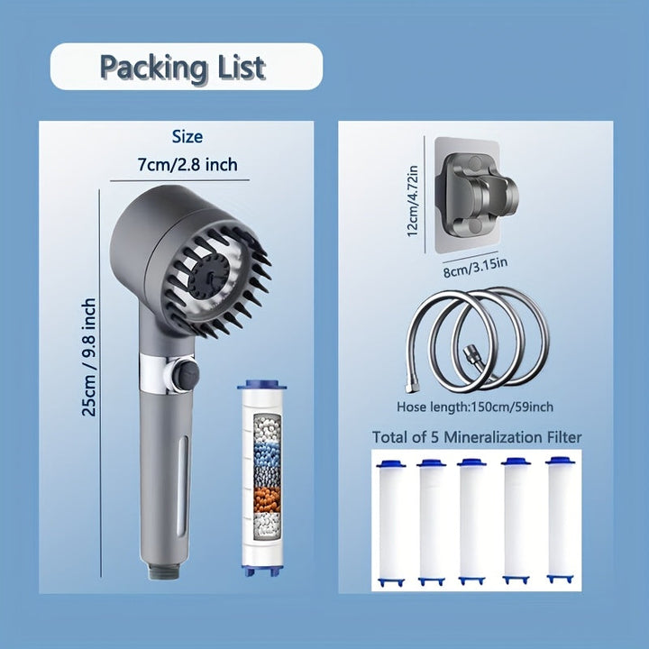 Juego de 4 Cabezales de Ducha de Alta Presión con 5 Cartuchos Filtrantes, Cabezal de Ducha con Filtro Extraíble y Ahorro de Agua, Cabezal de Ducha Portátil con Presión Alta