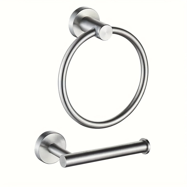 Juego de 2 accesorios para baño de acero inoxidable redondos, set de toallero y portarrollos de papel higiénico negro mate para montar en pared