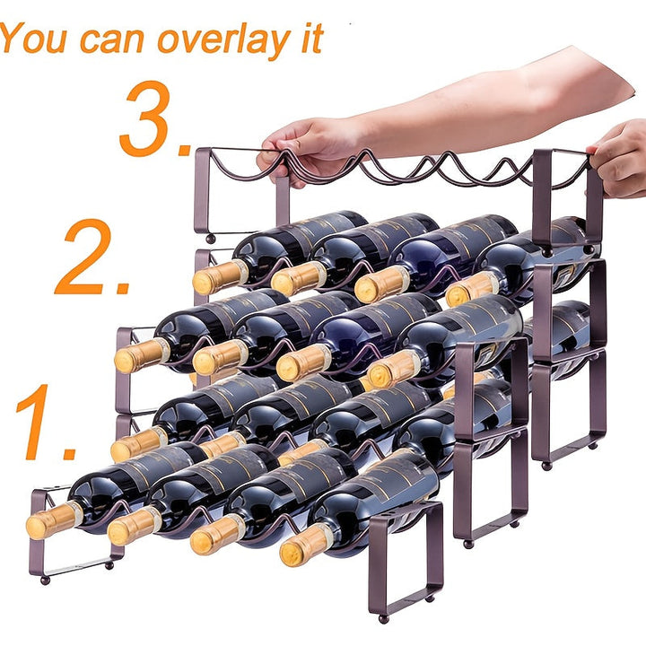 1 estante de vino plegable - Soporte de exhibición de vino de hierro pulido con diseño elegante y curvo, perfecto para decoración de bar en casa o cocina, mantiene varios botellas seguras, decoración de vino
