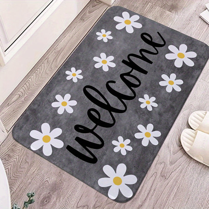 Alfombra de bienvenida con diseño de margarita, decoración suave y lujosa para dormitorio, sala, residencia, antideslizante y liviana, poliéster hecho a máquina, lavable a mano, 1 cm de grosor, 1 unidad