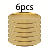 6 platos de acero inoxidable, plato dorado para ensaladas, plato para BBQ coreana, plato principal occidental, plato para bocadillos y postres, ideal para restaurantes y uso en casa, bandeja multifuncional para snacks y plato para huesos