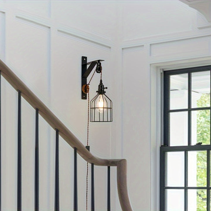 1/2pcs Aplique de Pared de Encanto Industrial - Aplique de Pared con Pantalla de Hierro Retro, Enchufe, con Interruptor Simple, Perfecto para el Ambiente del Hogar (Bombilla No Incluida)