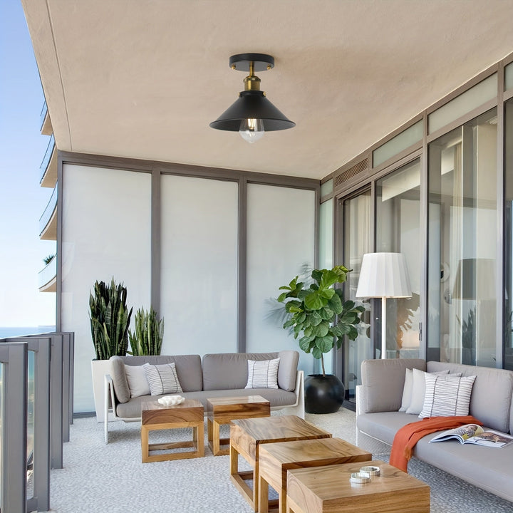 Luz de techo semi-inclinada industrial, pantalla de metal negro, excluyendo bombilla, equipo de iluminación para cocina de granja, pasillo de comedor y entrada (1 juego/2 juegos)