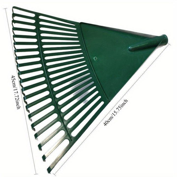 Rastrillo de jardín de plástico duradero con mango ergonómico - Diseño de dientes anchos para una eficiente recolección de hojas y desechos, ideal para el cuidado de césped y la limpieza de patios, herramienta para césped y jardín | Rastrillo con mango e