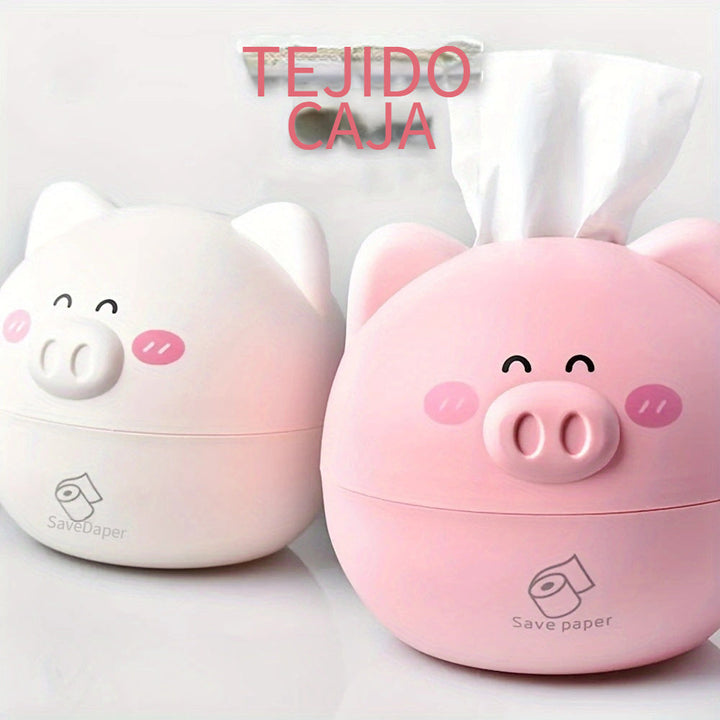 Elegante caja de pañuelos con diseño de cerdo de dibujos animados - Dispensador de plástico rosa y blanco con diseño "Ahorrar papel", ideal para organizar el baño o el despacho, decoración del baño.