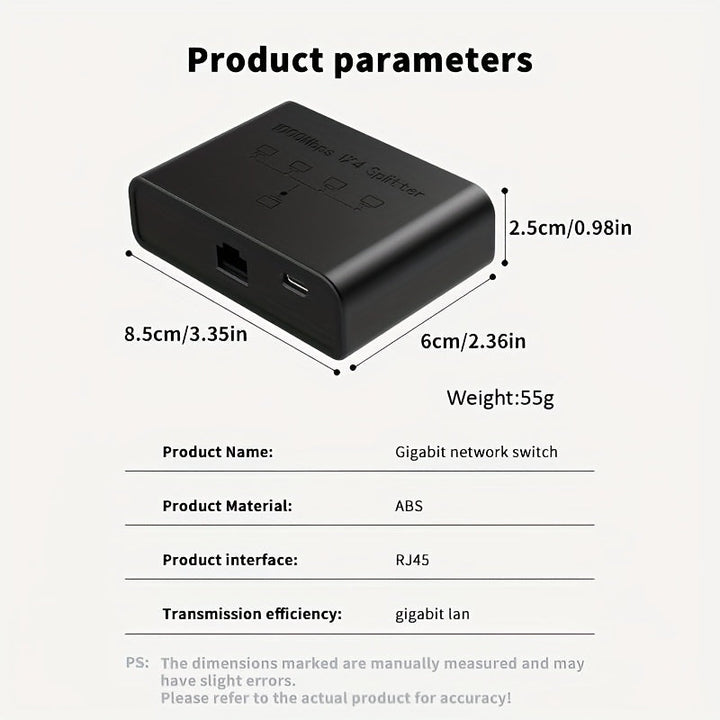 Divisor de cable Ethernet 1 a 4 1000 Mbps, Divisor de cable de Internet Dockteck 2,54 pulgadas 4 salidas Alta velocidad de red Gigabit para LAN Puerto RJ45 Router Switch Trabaja con cable Cat5/5e/6/7/8