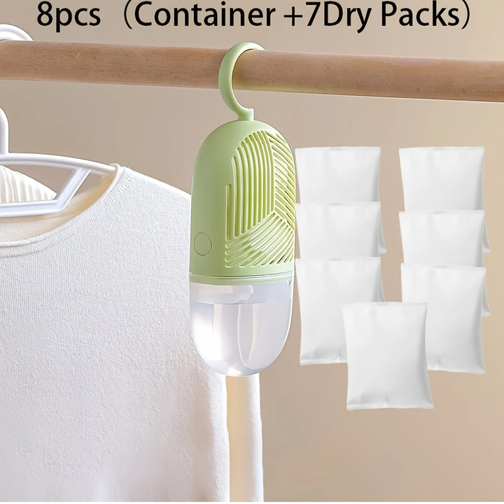8pcs Cajas Absorbentes de Humedad Reutilizables para Colgar - Sin Necesidad de Electricidad, Solución Antimoho y a Prueba de Humedad de Alta Calidad para Armarios, Sótanos, Baños, Dormitorios - Diseño Duradero en Plástico, Control de Humedad para el Sóta
