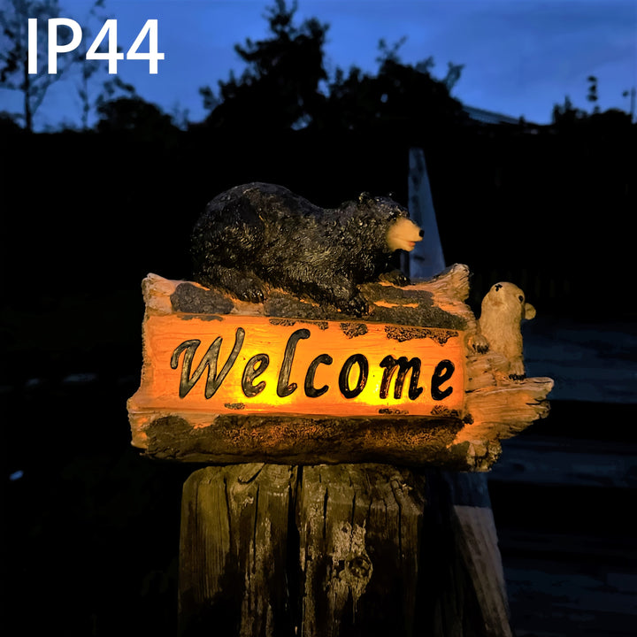 1pc XXOASIS Estatuilla de animal de resina con energía solar, letrero de bienvenida, luz de estatua para exteriores recargable con control de botón, batería de níquel incluida, regalo perfecto para jardín, patio, césped, entrada, estanque, balcón, alféiz