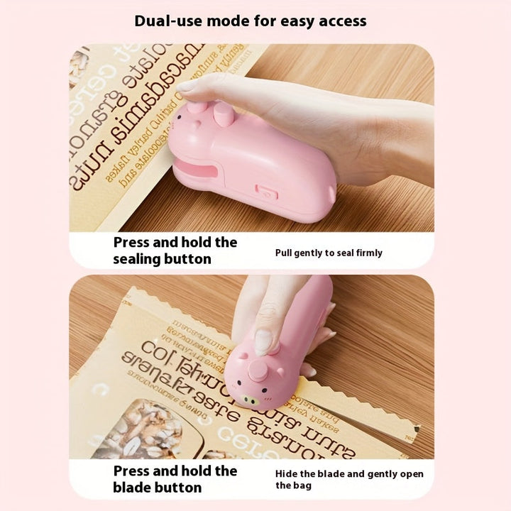 Mini máquina selladora de cerdito linda, adhesivo magnético para bolsas de refrigerador, sellado manual portátil doméstico con atracción magnética para evitar fugas de aire y humedad