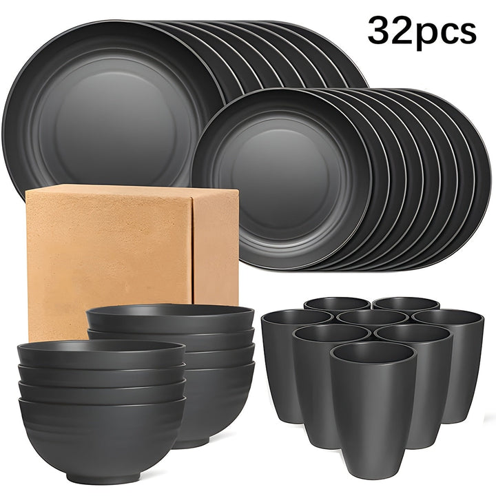 Juego de vajilla de plástico de 4/16/32 piezas para cocina, incluye platos para comida, platos para postre, tazones y tazas, ideal para uso en casa y restaurante, vajilla irrompible para viajes, camping y fiestas al aire libre