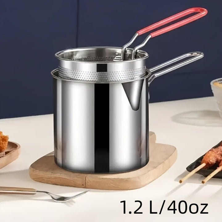 Fritadora profunda de acero inoxidable con cesta de filtro - Diseño compacto y fácil de usar, duradero y fácil de limpiar, perfecto para papas fritas crujientes, patatas fritas, pescado y pollo - Herramienta esencial de cocina para la cocina en casa.