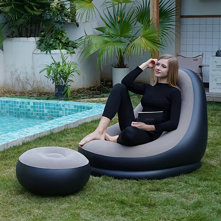 1 pieza de sofá inflable de terciopelo para exteriores - un sofá cama plegable con reposabrazos, silla de solera portátil, adecuado para dormitorio y ocio en casa, sofá inflable.