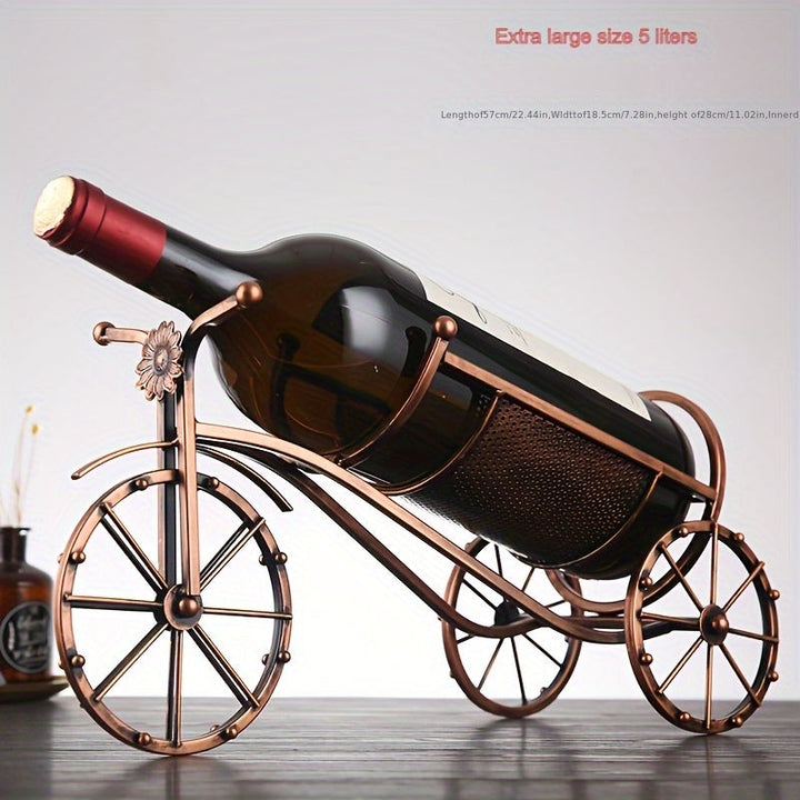 1pieza Estante de vino de metal vintage con soporte de vidrio, acabado lacado, gran capacidad de 5.0L Diseño de carruaje Gabinete de vino para exhibición de sala de estar