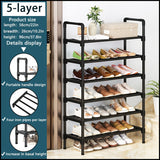 1pc Juego de zapateros de varios niveles, organizador de almacenamiento de metal y plástico de gran capacidad, fácil montaje y desmontaje, acabado de hierro, montaje en el suelo, se adapta a varias habitaciones, 7 estantes, tubo dorado incluido (8mm < di