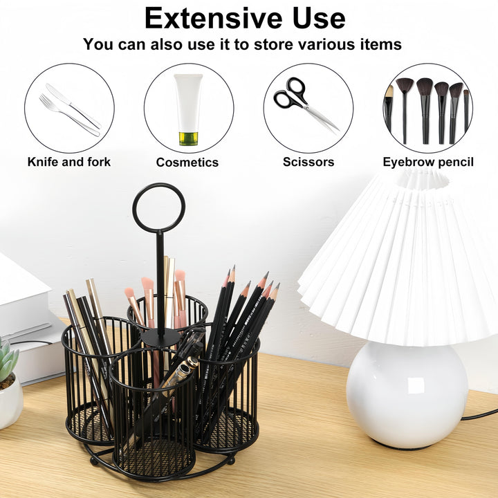 Porta Utensilios de Cocina, Organizador de Cubiertos Grande, Estante Metálico para Utensilios con 4 Secciones, Ideal para Mesa de Cocina