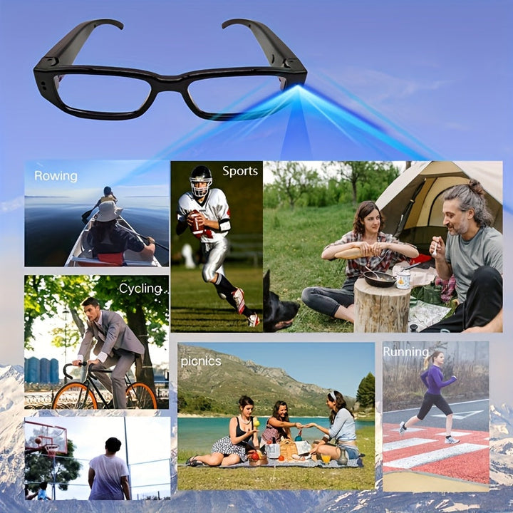 1 par de gafas inteligentes, 1080P alta definición, gafas de video para deportes al aire libre, gafas de foto portátiles, ideales para ciclismo, grabación de conferencias, etc., con tarjeta de memoria de 32G/64GB.