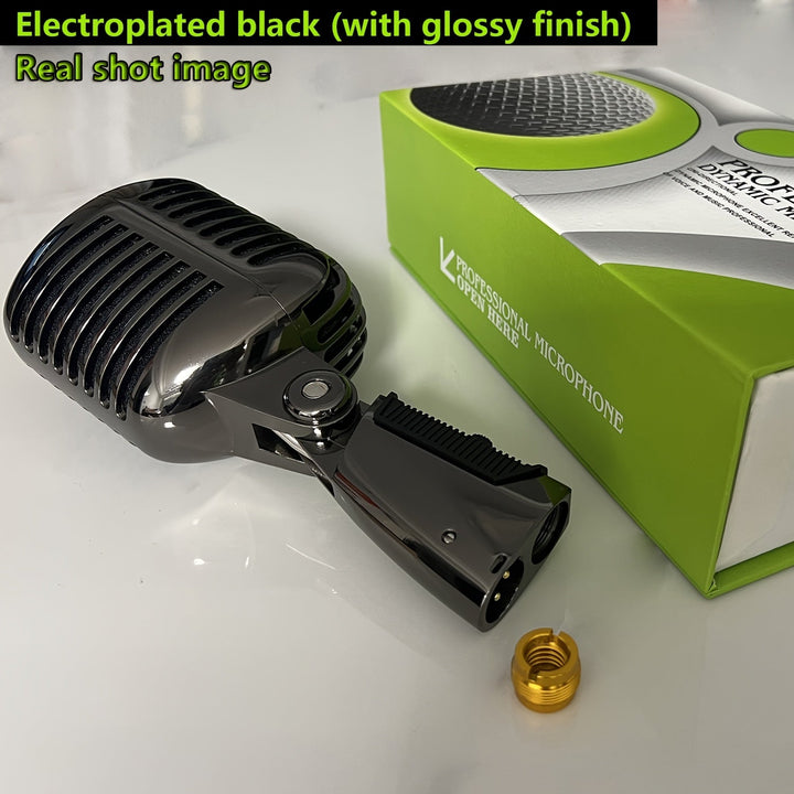 Microfono Vocal Dinámico Retro Clásico BT-55 - Negro, Aleación de Aluminio, Jack de 6.35mm, Ideal para Karaoke y Grabación, Fondo de Arte Mural Temático Musical Vibrante, Utilizado para Cantar en Karaoke, Estilo Retro