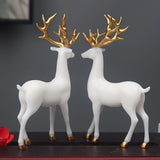 Conjunto de 2 piezas de Ciervo Creativo de Pie Dorado y Blanco, Regalo Especial de San Valentín, Adorno para Estantería y Chimenea, Decoración de Estatua de Ciervo para Sala de Estar Familiar