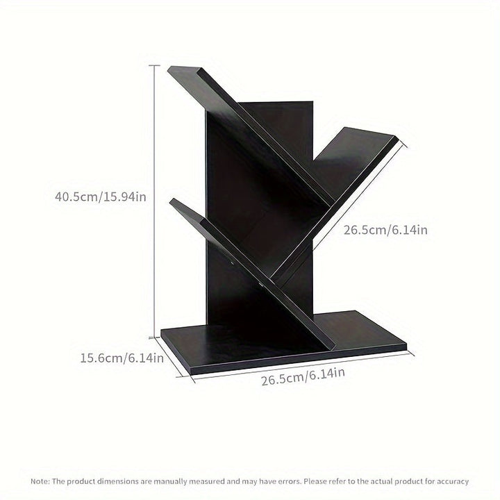 Estantería de Escritorio de Madera con Forma de Árbol y Múltiples Niveles - Negra, Organizador de Almacenamiento de Madera Maciza para Oficina