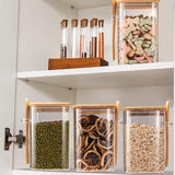 Juego de 2, 3 o 4 frascos de vidrio herméticos con cuchara y tapa de bambú - Recipientes de cocina a prueba de fugas ideales para granos, hojas de té, granos de café y especias - Perfectos para organizar la despensa